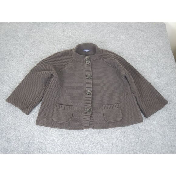 Lands' End Cropped Cardigan Sweater  XL‎ 18-20 Brown Cotton Knit Pockets Peasant - Picture 1 of 11